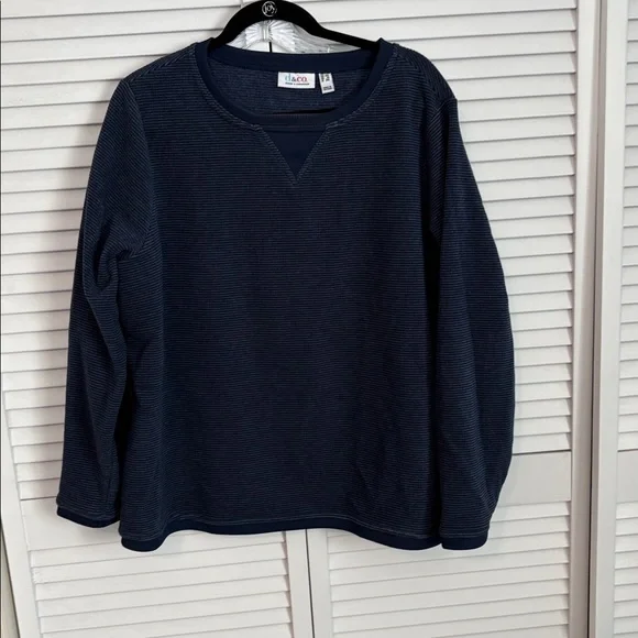 Denim&Co Chenille Fleece Long Sleeve Sweatshirt 1X Blue - Picture 2 of 6